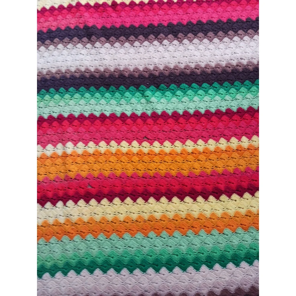Afghan Granny Knit Stripe Lap Blanket Red 58x44 Vintage